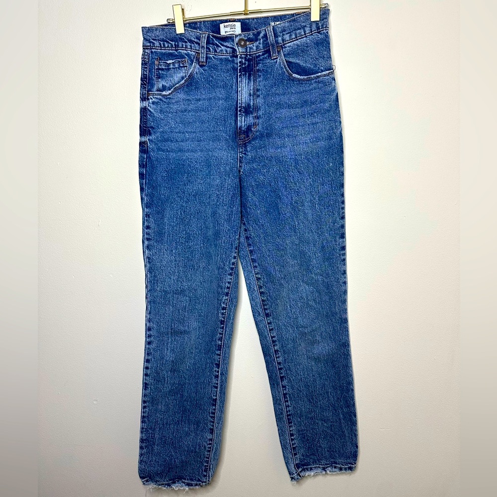 Kensie Womens High Rise Relaxed Straight Leg Distressed Raw Hem Dark Size 4/27
